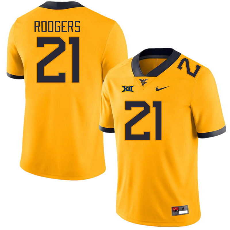 West Virginia Mountaineers #21 Ira Errett Rodgers College Football Jerseys Stitched Sale-Gold